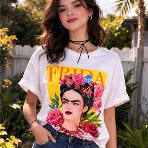 Floral Frida Graphic Tee - White